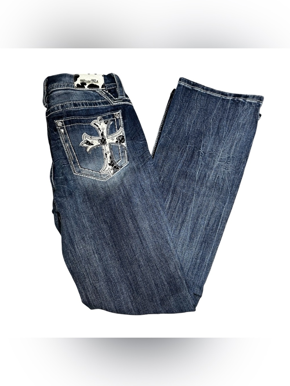 Miss Me curvy boot cow print embellished jeans 26